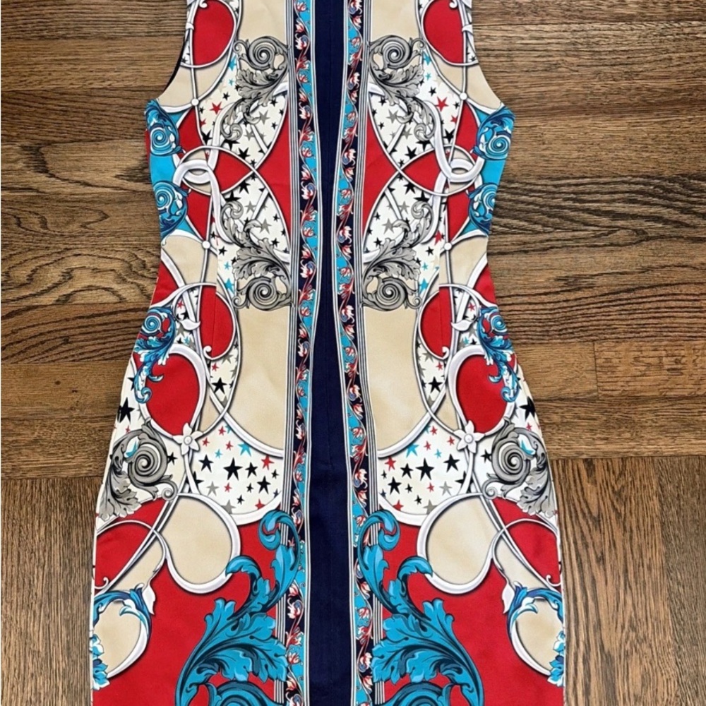 Versace Red and Blue Pattern Mini Dress 38 2 $1645 - Picture 7 of 10